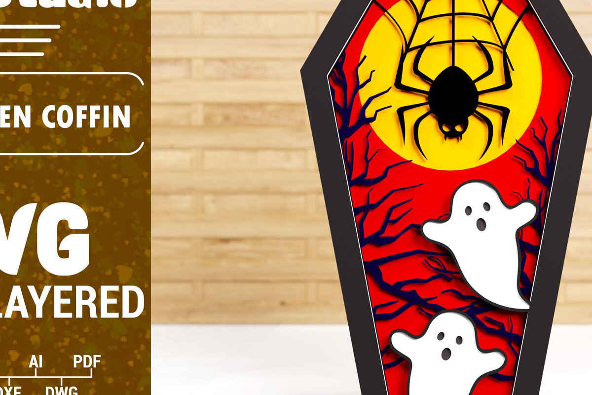 Σετ των 2 Intra απο ξύλο plywood 3mm-4mm πάχος - Halloween Coffin 3D  Papercut Laser C Δίασταση 1500x1500 cm INTRAFABR-77807668