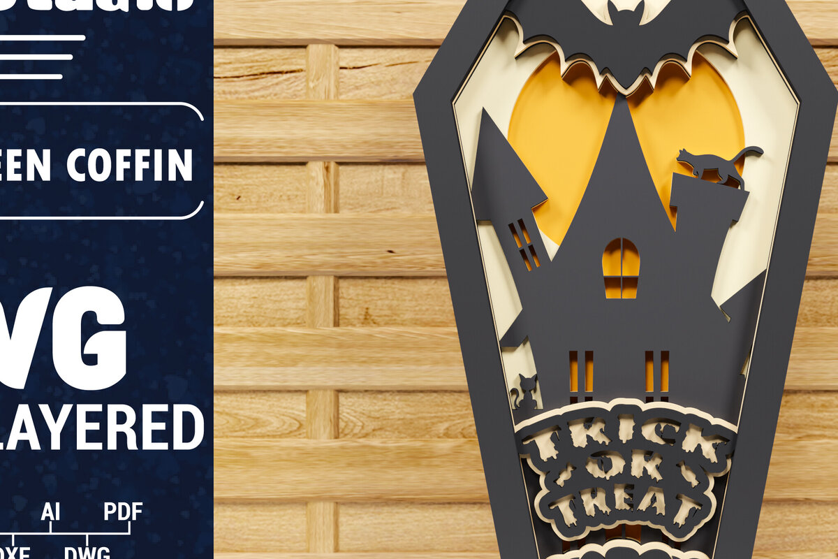 Intra απο ξύλο plywood 3mm-4mm πάχος - Halloween Coffin 3D  Papercut Laser C Δίασταση 1500x1500 cm INTRAFABR-78659854