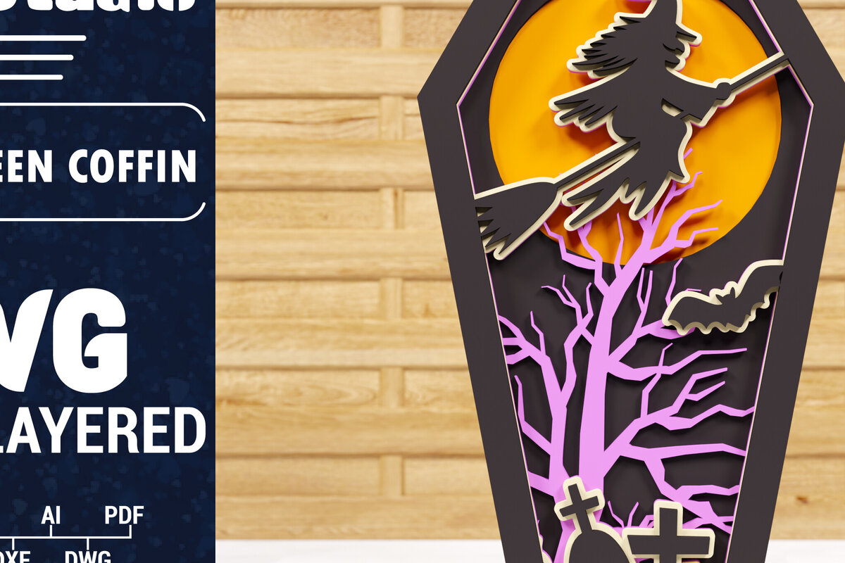 Intra απο ξύλο plywood 3mm-4mm πάχος - Halloween Coffin 3D  Papercut Laser C Δίασταση 1500x1500 cm INTRAFABR-78750285