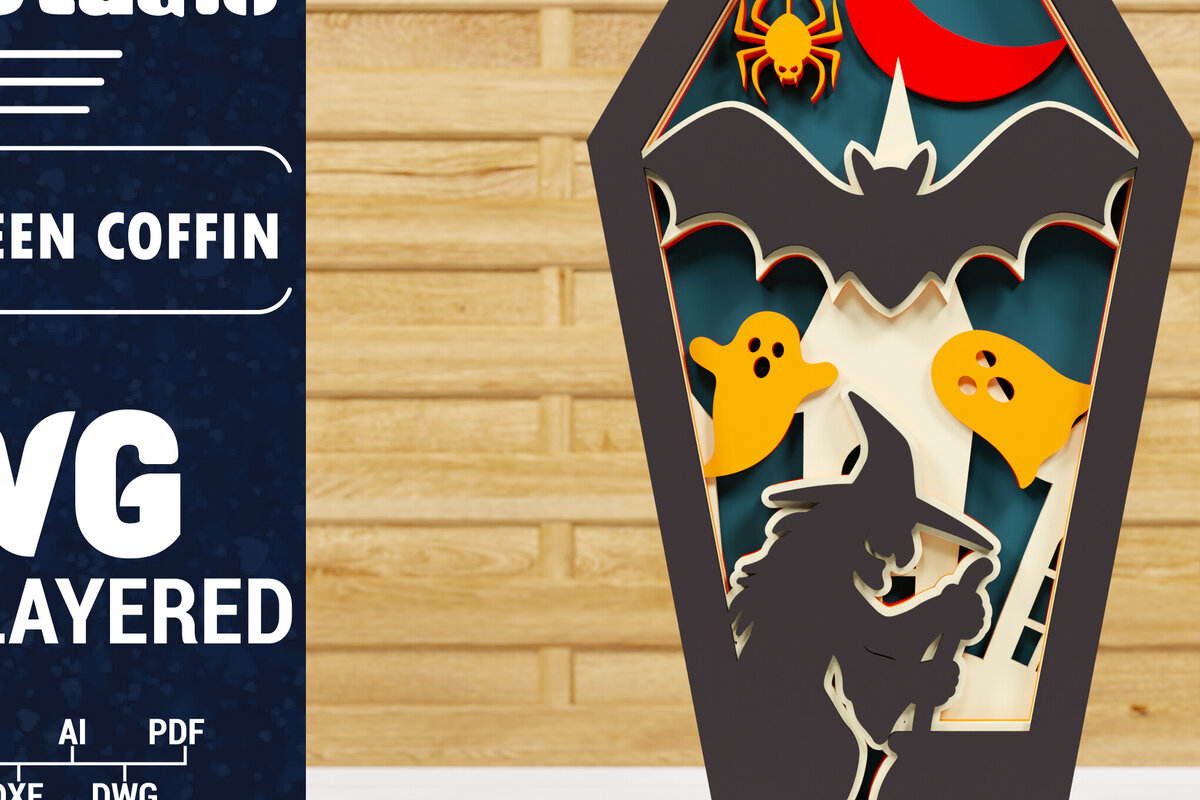 Intra απο ξύλο plywood 3mm-4mm πάχος - Halloween Coffin 3D  Papercut Laser C Δίασταση 1500x1500 cm INTRAFABR-78750288