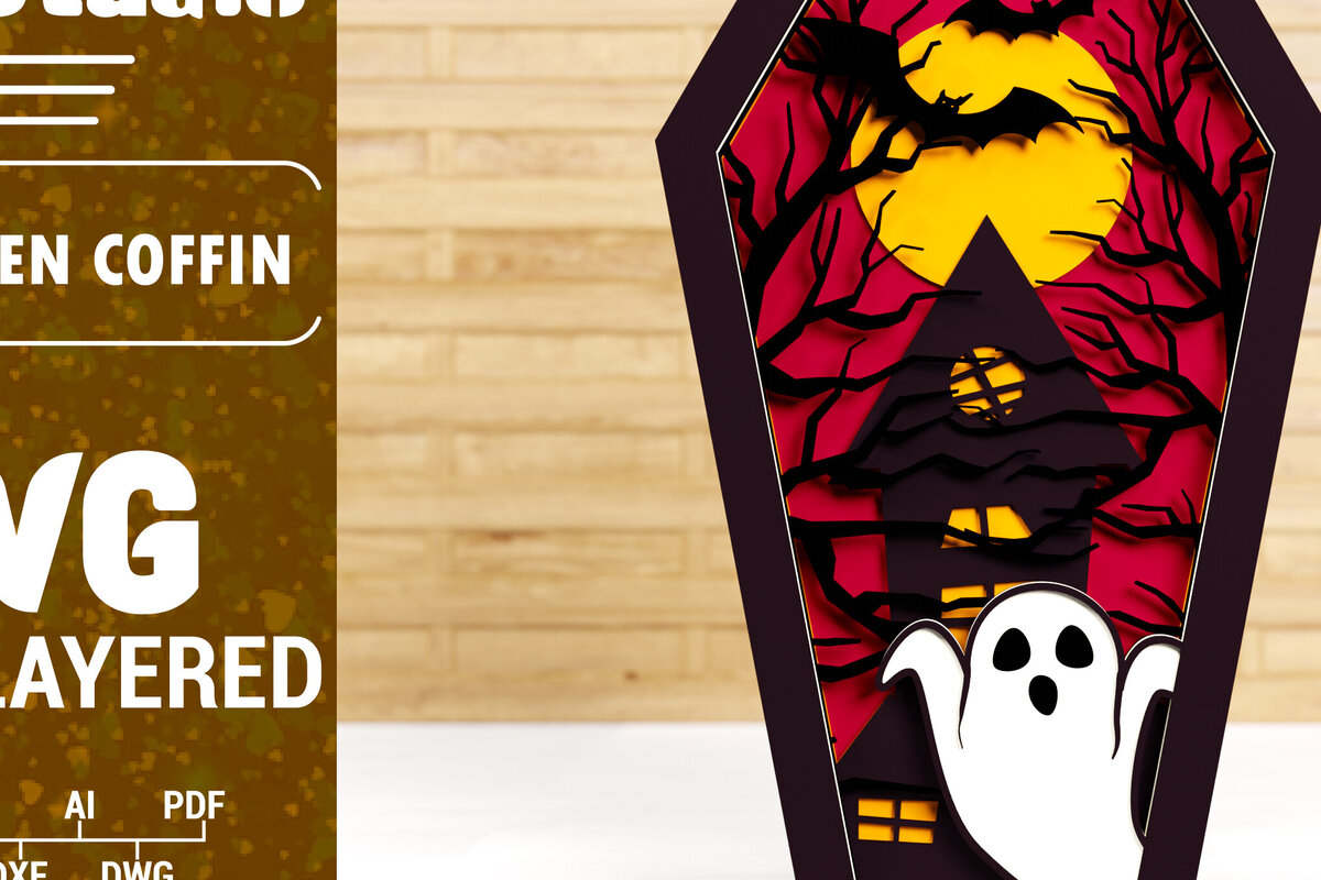 Σετ των 2 Intra απο ξύλο plywood 3mm-4mm πάχος - Halloween Coffin 3D  Papercut Laser C Δίασταση 1500x1500 cm INTRAFABR-77807685