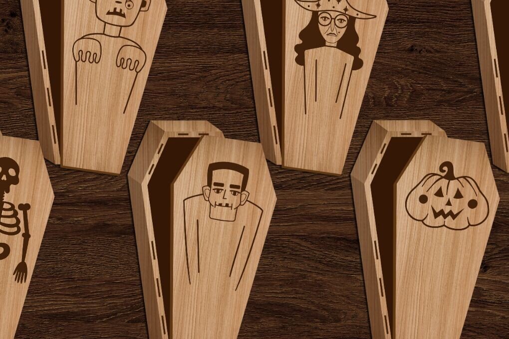 Σετ των 2 Intra απο ξύλο plywood 3mm-4mm πάχος - Κουτιά δώρου Halloween Coffin Cut Laser Δίασταση 15x15 cm INTRAFABR-104189703