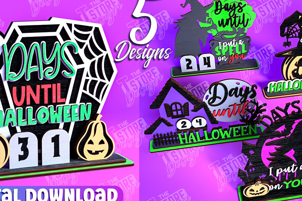 Σετ των 2 Intra απο ξύλο plywood 3mm-4mm πάχος - Πακέτο ημερολογίου αντίστροφης μέτρησης για το Halloween |CNC Δίασταση 15x15 cm INTRAFABR-103932012