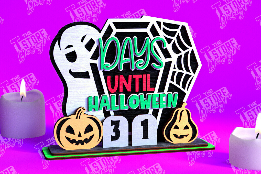 Σετ των 2 Intra απο ξύλο plywood 3mm-4mm πάχος - Πρότυπο ημερολογίου αντίστροφης μέτρησης αποκριών Δίασταση 15x15 cm INTRAFABR-103931701