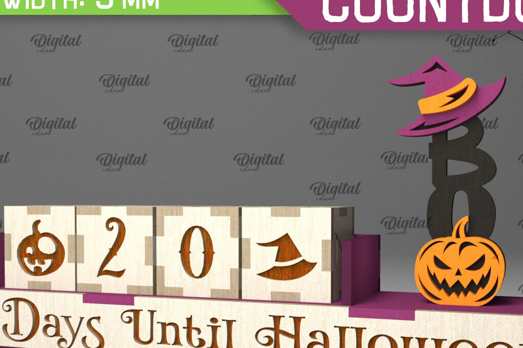 Σετ των 2 Intra απο ξύλο plywood 3mm-4mm πάχος - Σχέδιο κοπής λέιζερ αντίστροφης μέτρησης για το Halloween Δίασταση 15x15 cm INTRAFABR-104365120