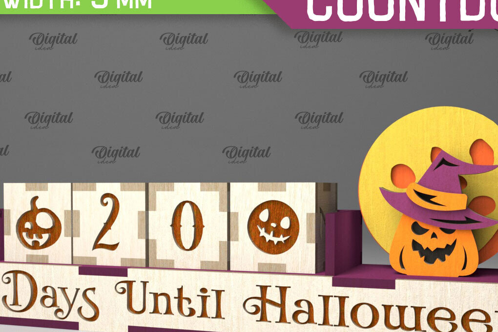 Σετ των 2 Intra απο ξύλο plywood 3mm-4mm πάχος - Σχέδιο κοπής λέιζερ αντίστροφης μέτρησης για το Halloween Δίασταση 15x15 cm INTRAFABR-104364823