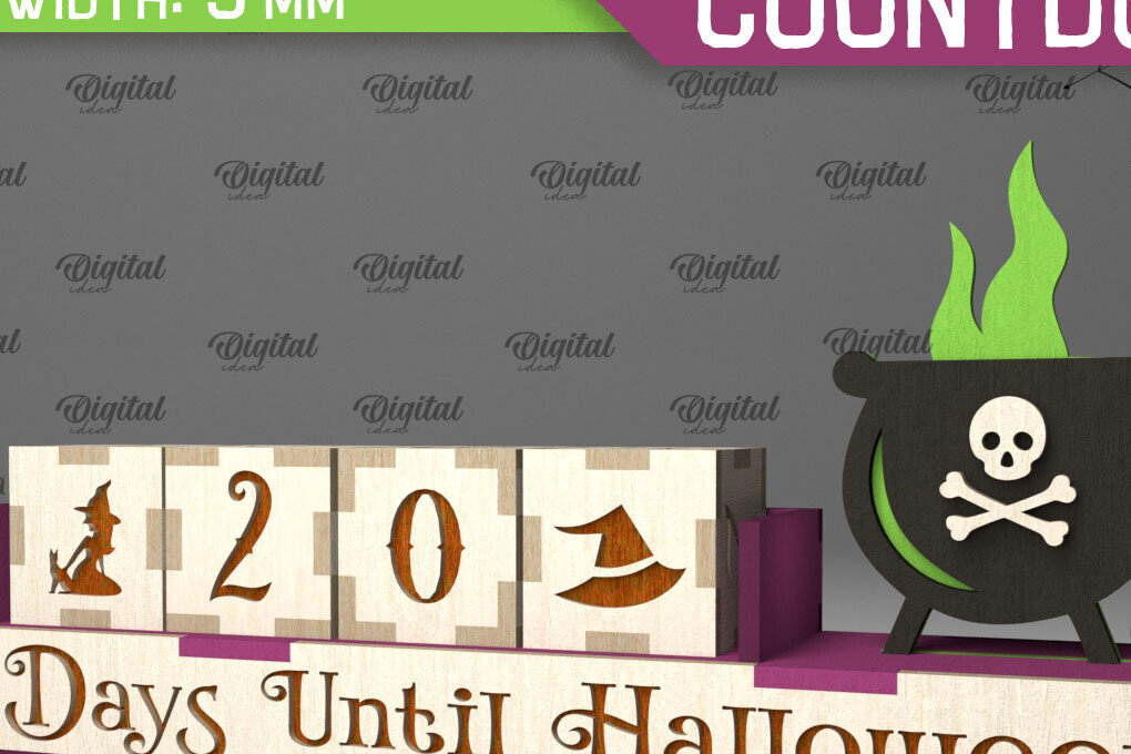 Σετ των 2 Intra απο ξύλο plywood 3mm-4mm πάχος - Σχέδιο κοπής λέιζερ αντίστροφης μέτρησης για το Halloween Δίασταση 15x15 cm INTRAFABR-104364898