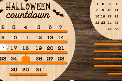 Σετ των 2 Intra απο ξύλο plywood 3mm-4mm πάχος - Σχέδιο κοπής λέιζερ αντίστροφης μέτρησης για το Halloween Δίασταση 15x15 cm INTRAFABR-81062035