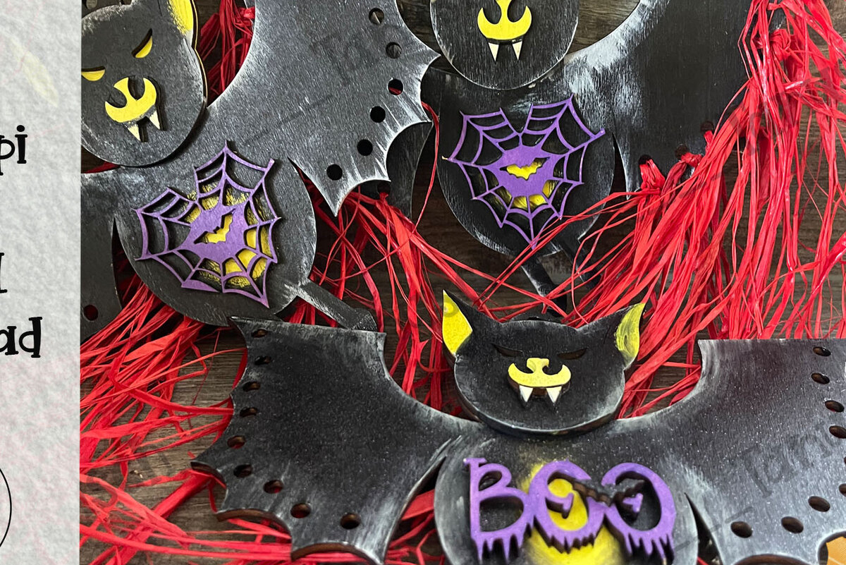 Σετ των 3 Intra απο ξύλο plywood 3mm-4mm πάχος - Halloween Cute Bat Laser Cut  Δίασταση 6x6 cm INTRAFABR-78191329