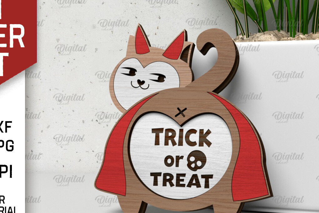 Σετ των 2 Intra απο ξύλο plywood 3mm-4mm πάχος - Απόκριες χαριτωμένο σχέδιο κοπής γάτας με λέιζερ Δίασταση 15x15 cm INTRAFABR-105054749