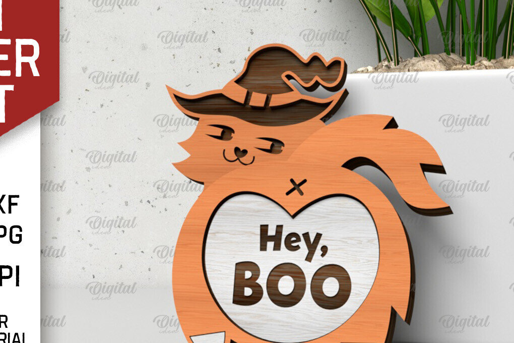 Σετ των 2 Intra απο ξύλο plywood 3mm-4mm πάχος - Απόκριες χαριτωμένο σχέδιο κοπής γάτας με λέιζερ Δίασταση 15x15 cm INTRAFABR-105054338