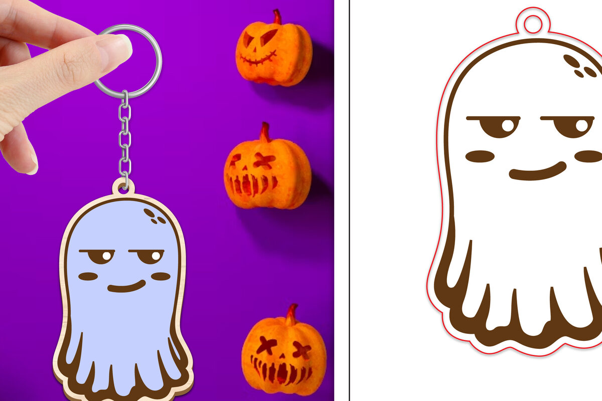 Σετ των 3 Intra απο ξύλο plywood 3mm-4mm πάχος - Halloween Cute Ghost Keychain Laser Cut Δίασταση 4x4 cm INTRAFABR-102621469