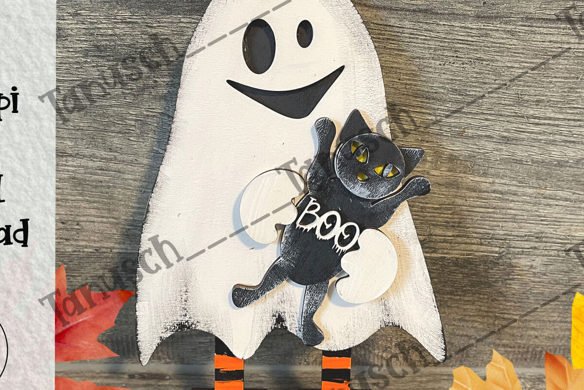 Σετ των 3 Intra απο ξύλο plywood 3mm-4mm πάχος - Halloween Cute Ghost Laser  Δίασταση 6x6 cm INTRAFABR-78190176