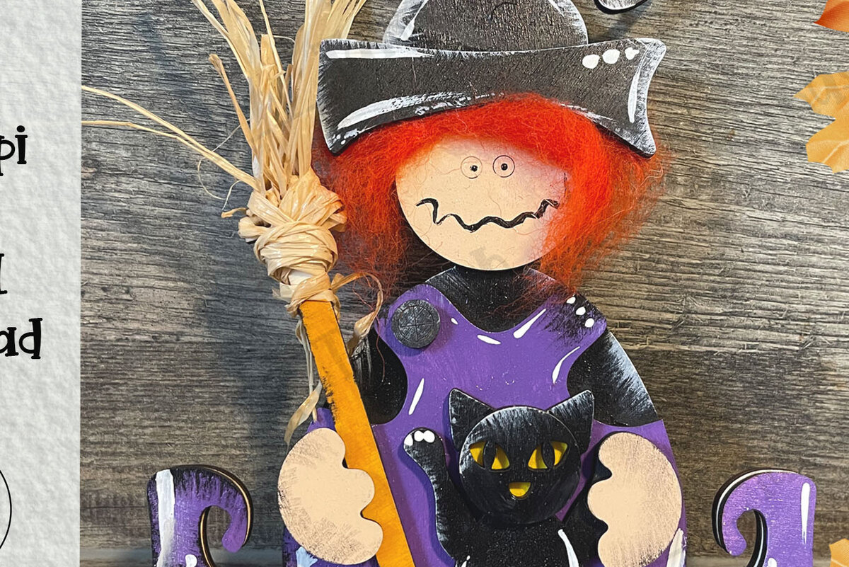 Σετ των 3 Intra απο ξύλο plywood 3mm-4mm πάχος - Halloween Cute Witch Laser  Δίασταση 6x6 cm INTRAFABR-78191062