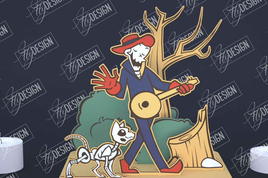 Σετ των 2 Intra απο ξύλο plywood 3mm-4mm πάχος - Διακόσμηση αποκριών | 3D σκηνή αποκριών Δίασταση 15x15 cm INTRAFABR-104059366