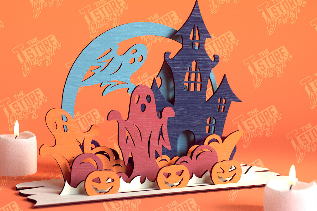 Σετ των 2 Intra απο ξύλο plywood 3mm-4mm πάχος - Διακόσμηση αποκριών | 3D σκηνή αποκριών|CNC Δίασταση 15x15 cm INTRAFABR-103793019