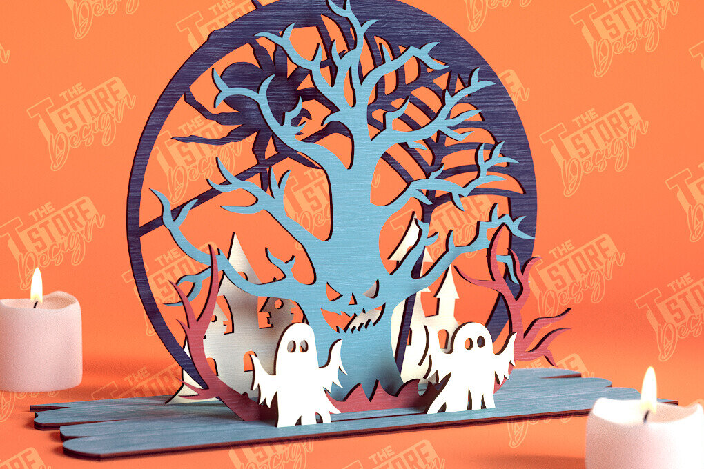 Σετ των 2 Intra απο ξύλο plywood 3mm-4mm πάχος - Διακόσμηση αποκριών | 3D σκηνή αποκριών|CNC Δίασταση 15x15 cm INTRAFABR-103793024