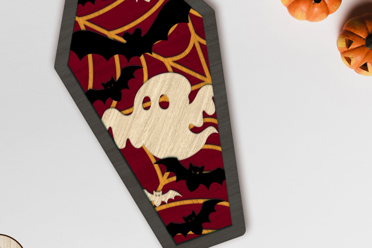 Σετ των 2 Intra απο ξύλο plywood 3mm-4mm πάχος - Διακοσμητικό φέρετρο αποκριών με φάντασμα Δίασταση 7x12 cm INTRAFABR-105775634