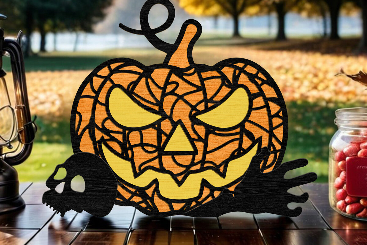 Σετ των 3 Intra απο ξύλο plywood 3mm-4mm πάχος - Διακοσμητικό πρότυπο κολοκύθας αποκριών Δίασταση 5x6 cm INTRAFABR-106029349