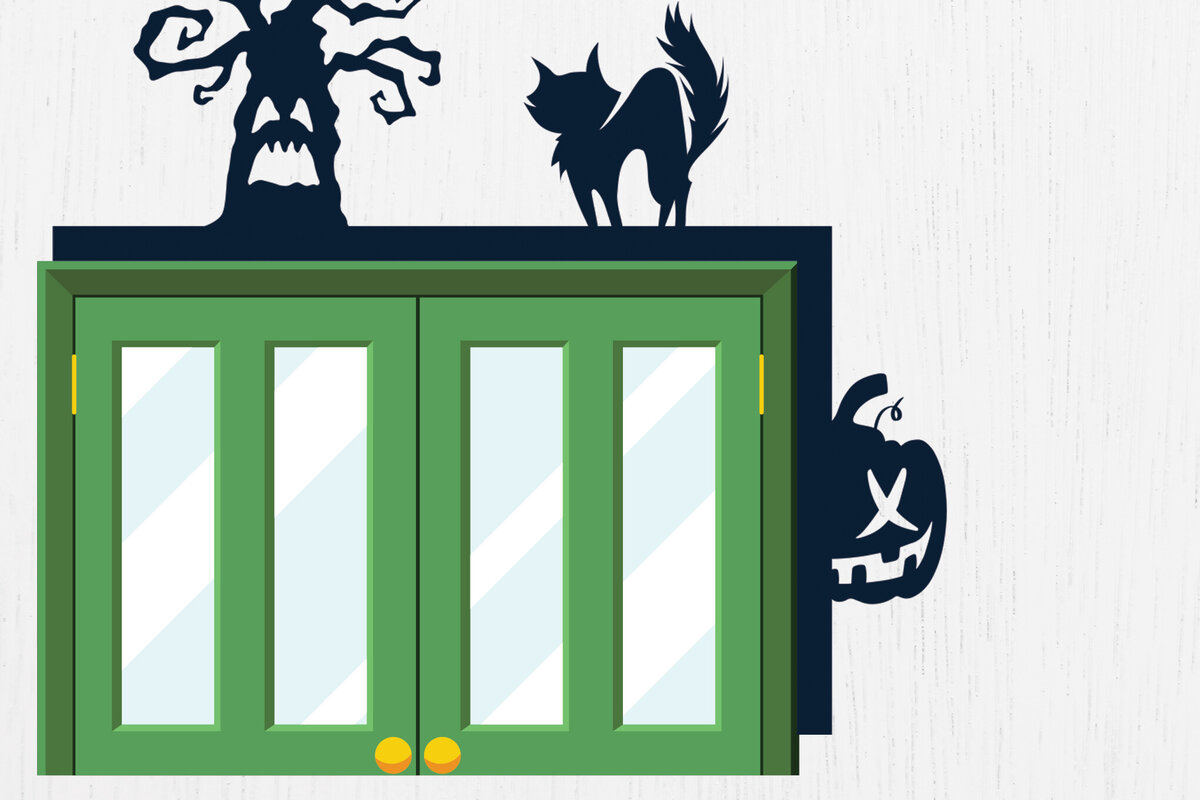 Σετ των 2 Intra απο ξύλο plywood 3mm-4mm πάχος - Σχέδιο κοπής με λέιζερ γωνία πόρτας Halloween 1 Δίασταση 15x15 cm INTRAFABR-80121548