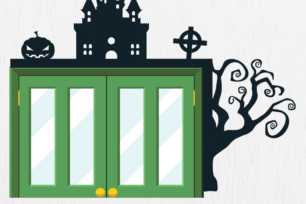 Σετ των 2 Intra απο ξύλο plywood 3mm-4mm πάχος - Σχέδιο κοπής με λέιζερ γωνία πόρτας Halloween 4 Δίασταση 15x15 cm INTRAFABR-80121809