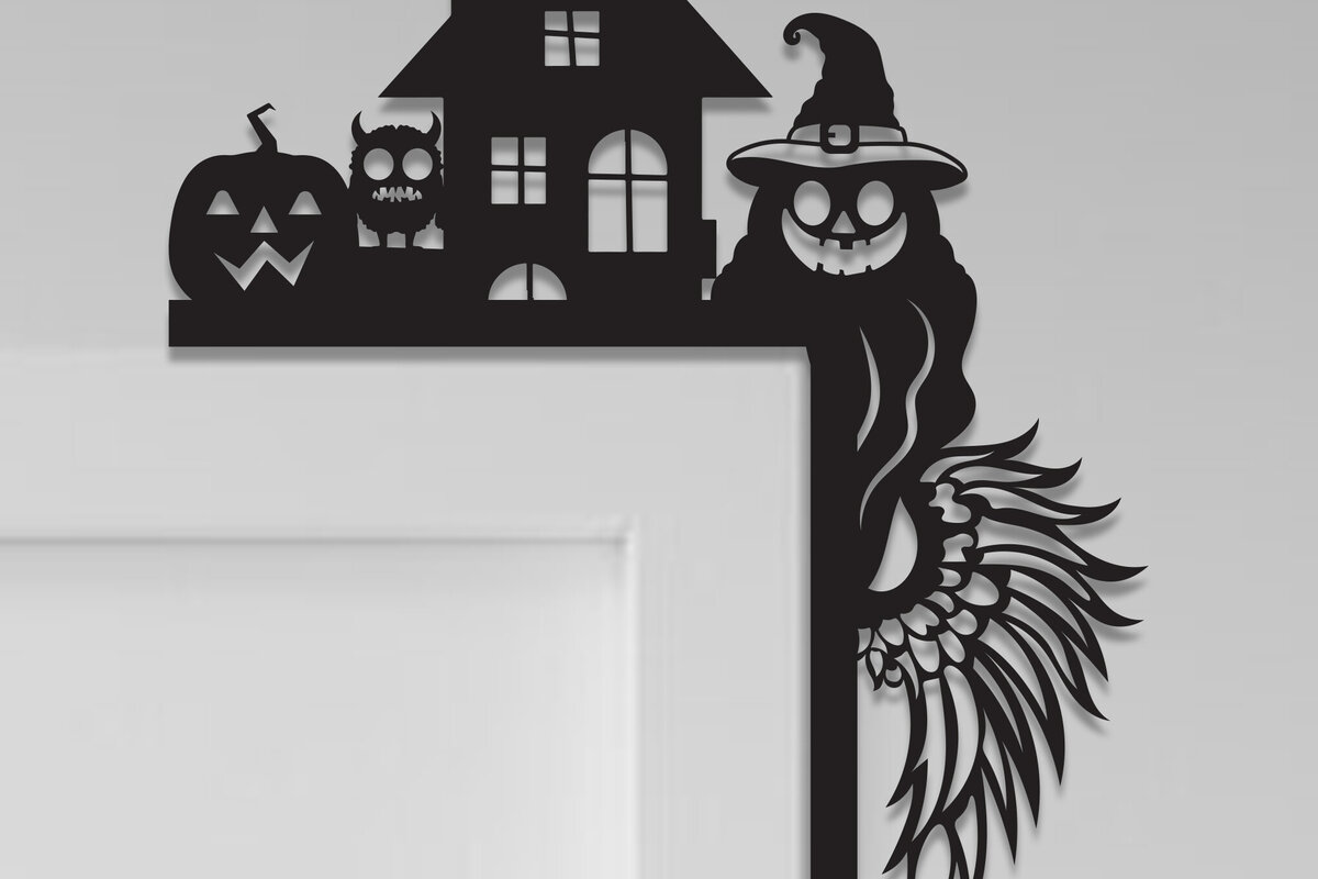 Σετ των 2 Intra απο ξύλο plywood 3mm-4mm πάχος - Halloween Door Corner Laser Cut  Δίασταση 15x15 cm INTRAFABR-105623526