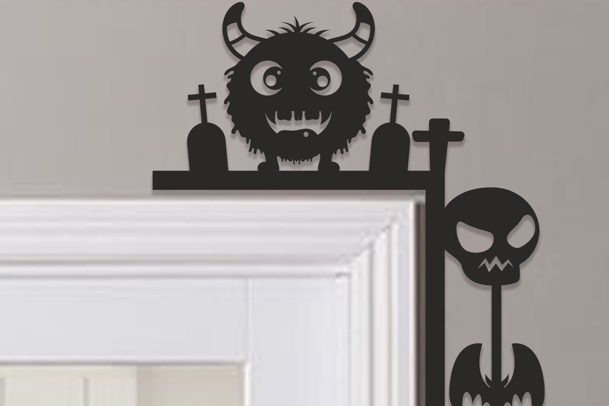 Σετ των 2 Intra απο ξύλο plywood 3mm-4mm πάχος - Halloween Door Corner Laser Cut  Δίασταση 15x15 cm INTRAFABR-100615647