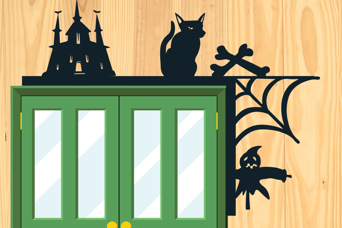 Σετ των 2 Intra απο ξύλο plywood 3mm-4mm πάχος - Πακέτο Halloween Door Corner  12 Δίασταση 15x15 cm INTRAFABR-80327320