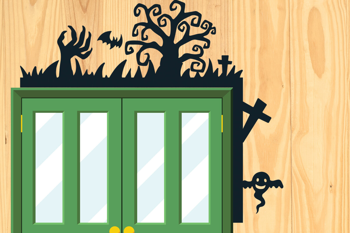 Σετ των 2 Intra απο ξύλο plywood 3mm-4mm πάχος - Πακέτο Halloween Door Corner  13 Δίασταση 15x15 cm INTRAFABR-80444198