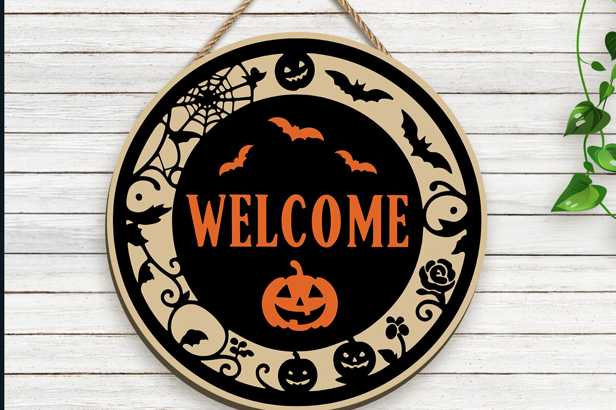Σετ των 2 Intra απο ξύλο plywood 3mm-4mm πάχος - Halloween Door Sign Laser Cut  | DXF Δίασταση 15x15 cm INTRAFABR-106559592