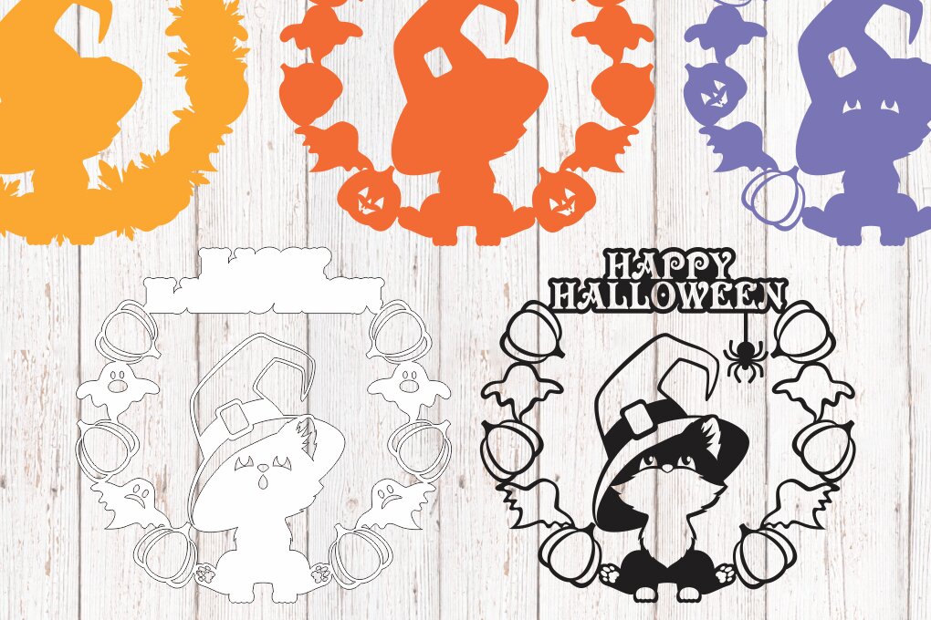 Σετ των 2 Intra απο ξύλο plywood 3mm-4mm πάχος - Πινακίδα πόρτας αποκριών με μαύρη γάτα 3D Δίασταση 15x15 cm INTRAFABR-38456578