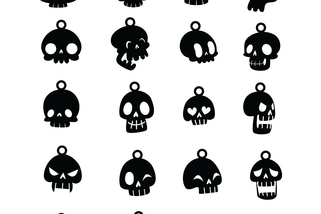 Σετ των 3 Intra απο ξύλο plywood 3mm-4mm πάχος - Σκουλαρίκι αποκριών , 18 Skull Skeleton Δίασταση 3x3 cm INTRAFABR-80426072