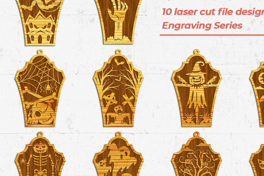 Σετ των 3 Intra απο ξύλο plywood 3mm-4mm πάχος - Halloween Earrings 2 -  με λέιζερ Δίασταση 3x3 cm INTRAFABR-40081877