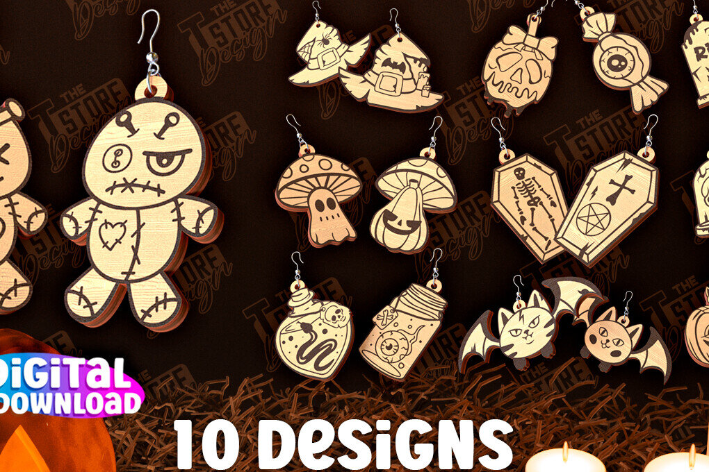 Σετ των 3 Intra απο ξύλο plywood 3mm-4mm πάχος - Δέσμη κοπής με λέιζερ αποκριάτικα σκουλαρίκια Δίασταση 3x3 cm INTRAFABR-99933998