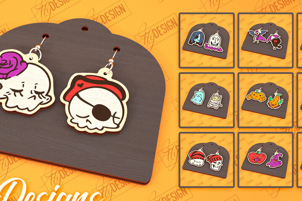 Σετ των 3 Intra απο ξύλο plywood 3mm-4mm πάχος - Αποκριάτικα Σκουλαρίκια Laser Cut Bundle |CNC Δίασταση 3x3 cm INTRAFABR-100473164