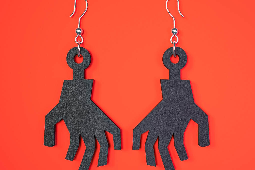 Σετ των 3 Intra απο ξύλο plywood 3mm-4mm πάχος - Αποκριάτικα σκουλαρίκια Laser Cut  Δίασταση 3x3 cm INTRAFABR-75894390