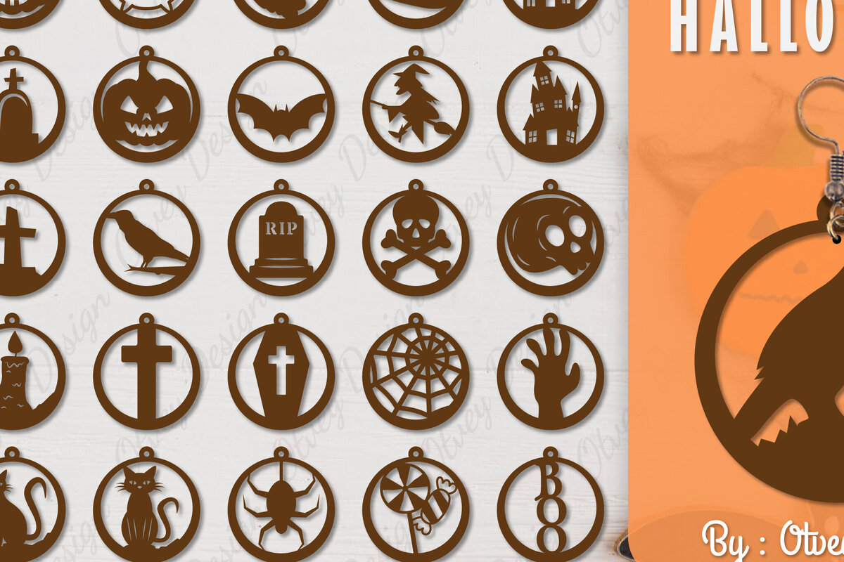 Σετ των 3 Intra απο ξύλο plywood 3mm-4mm πάχος - Αποκριάτικα σκουλαρίκια με λέιζερ Δίασταση 3x3 cm INTRAFABR-106149942