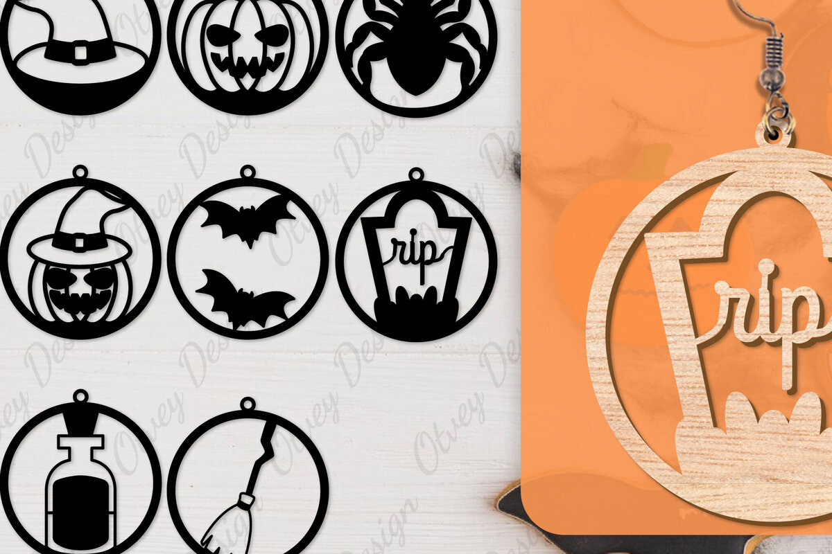 Σετ των 3 Intra απο ξύλο plywood 3mm-4mm πάχος - Αποκριάτικα σκουλαρίκια με λέιζερ Δίασταση 3x3 cm INTRAFABR-104543152