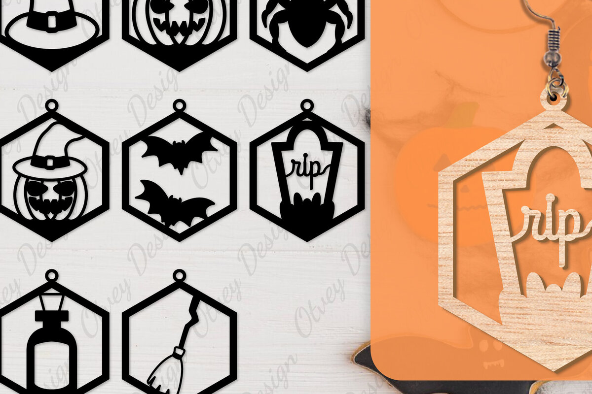 Σετ των 3 Intra απο ξύλο plywood 3mm-4mm πάχος - Αποκριάτικα σκουλαρίκια με λέιζερ Δίασταση 3x3 cm INTRAFABR-104543158