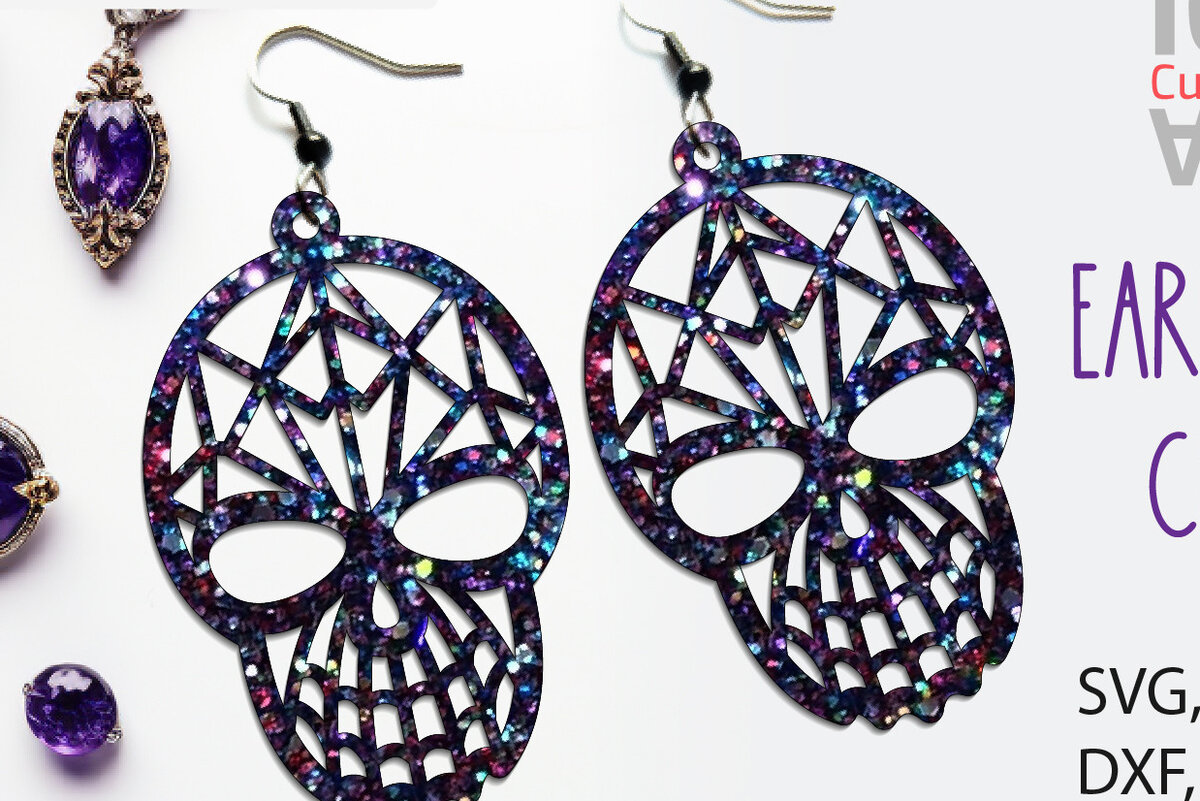 Σετ των 3 Intra απο ξύλο plywood 3mm-4mm πάχος - Αποκριάτικα σκουλαρίκια . Skull Silhouette Δίασταση 3x3 cm INTRAFABR-75435576