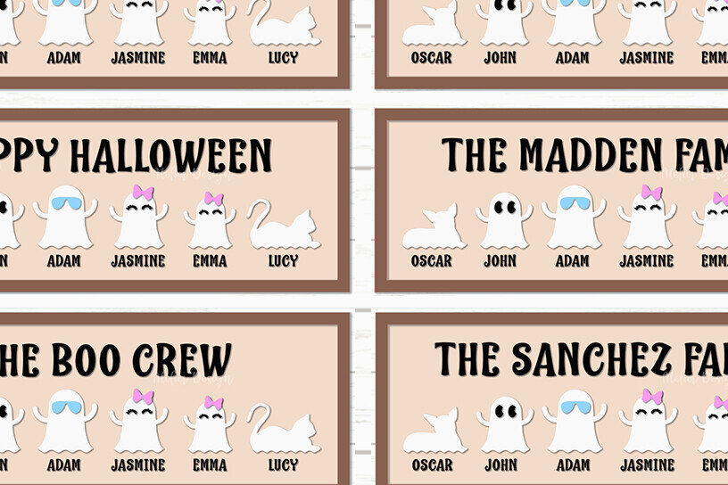 Σετ των 2 Intra απο ξύλο plywood 3mm-4mm πάχος - Halloween Family Ghost   Lasercut Δίασταση 15x15 cm INTRAFABR-106476228