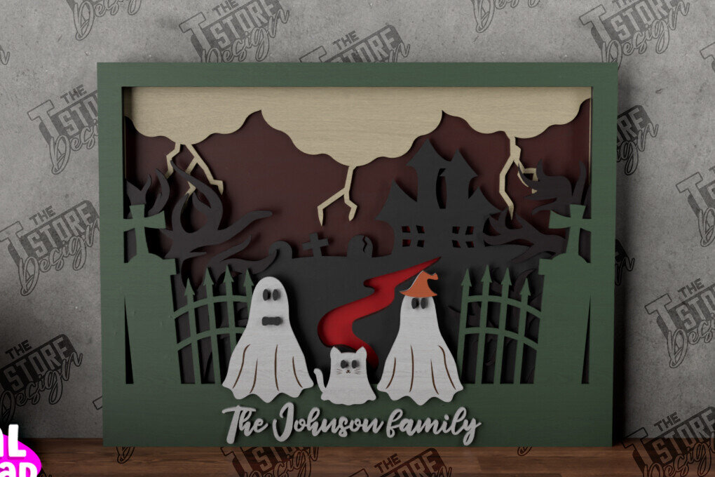 Intra απο ξύλο plywood 3mm-4mm πάχος - Halloween Family Sign|3D Halloween Scene Δίασταση 15x15 cm INTRAFABR-104785820