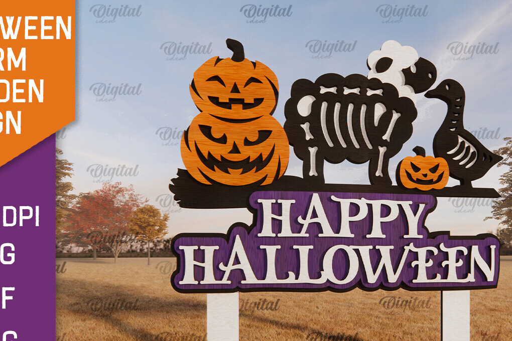 Σετ των 2 Intra απο ξύλο plywood 3mm-4mm πάχος - Αποκριάτικη φάρμα κήπου σημάδι LaserCut Δίασταση 15x15 cm INTRAFABR-106953479