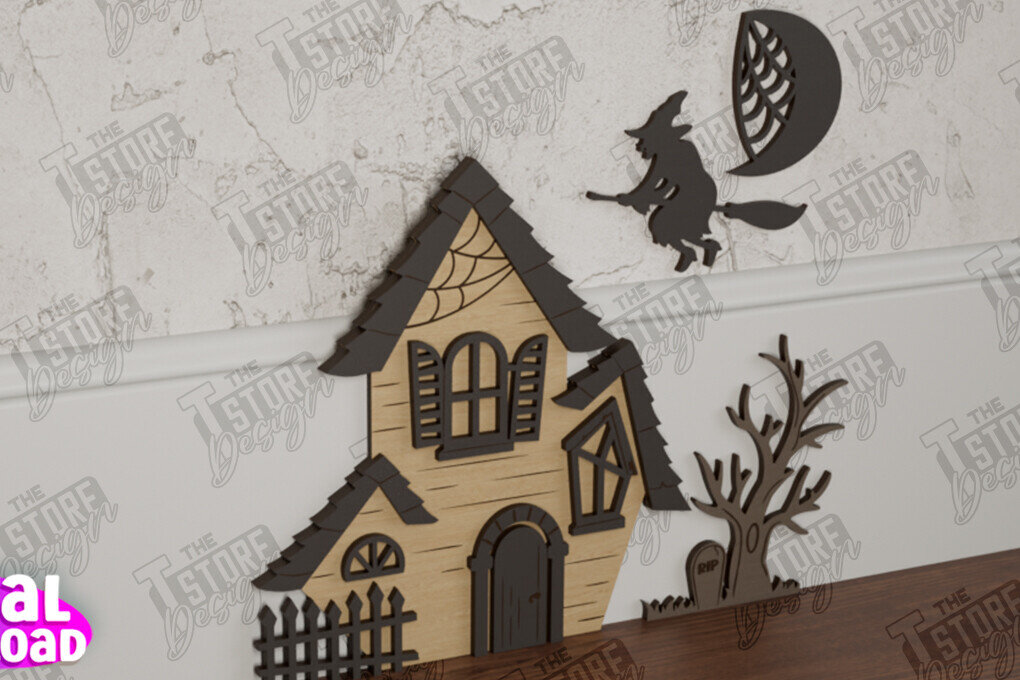 Σετ των 2 Intra απο ξύλο plywood 3mm-4mm πάχος - Halloween Garden Door | Μαγική Πόρτα | CNC Δίασταση 15x15 cm INTRAFABR-104624251