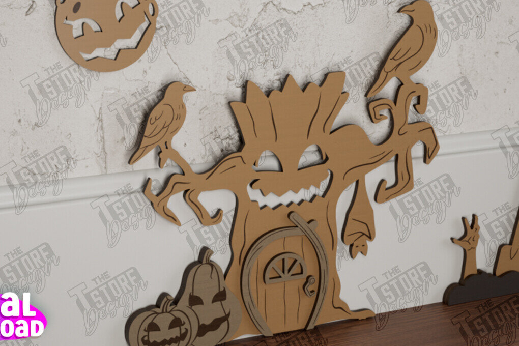 Σετ των 2 Intra απο ξύλο plywood 3mm-4mm πάχος - Halloween Garden Door | Μαγική Πόρτα | CNC Δίασταση 15x15 cm INTRAFABR-104624254