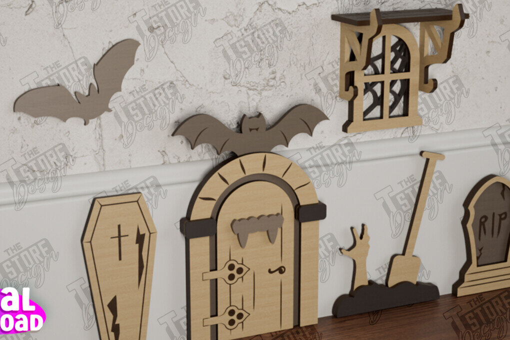 Σετ των 2 Intra απο ξύλο plywood 3mm-4mm πάχος - Halloween Garden Door | Μαγική Πόρτα | CNC Δίασταση 15x15 cm INTRAFABR-104624288