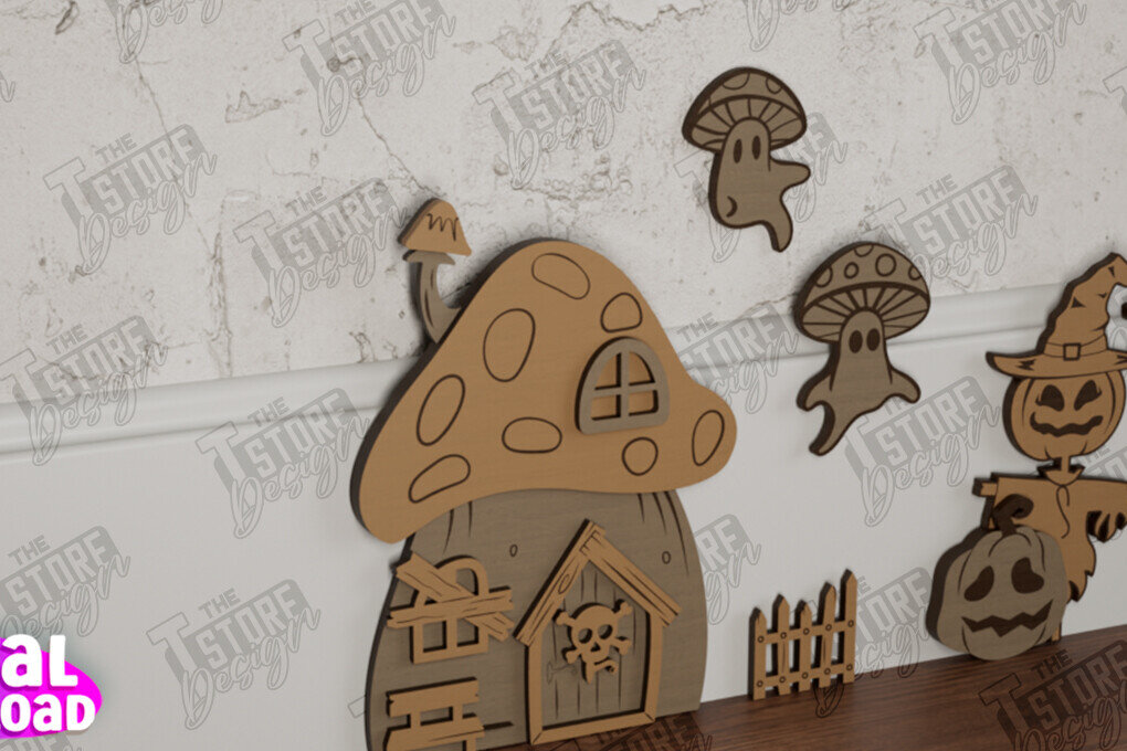 Σετ των 2 Intra απο ξύλο plywood 3mm-4mm πάχος - Halloween Garden Door | Μαγική Πόρτα | CNC Δίασταση 15x15 cm INTRAFABR-104624291