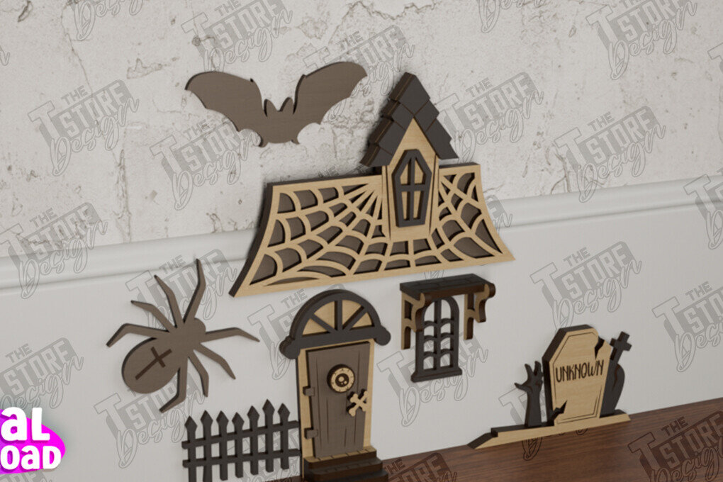 Σετ των 3 Intra απο ξύλο plywood 3mm-4mm πάχος - Halloween Garden Door | Μαγική Πόρτα | CNC Δίασταση 15x15 cm INTRAFABR-104624296