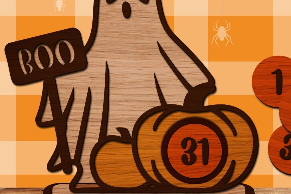 Σετ των 2 Intra απο ξύλο plywood 3mm-4mm πάχος - Απο αντίστροφη μέτρηση φάντασμα αποκριών Δίασταση 15x15 cm INTRAFABR-104189095