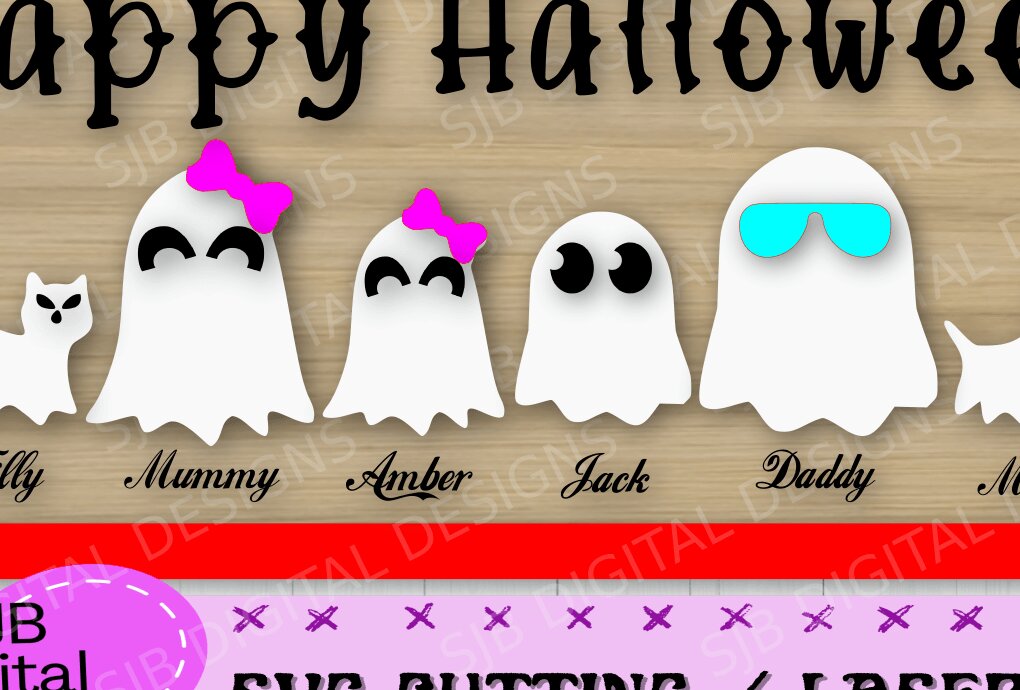 Σετ των 2 Intra απο ξύλο plywood 3mm-4mm πάχος - Σήμα οικογένειας αποκριάτικων φάντασμα, πολυεπίπεδο, Δίασταση 15x15 cm INTRAFABR-39046454